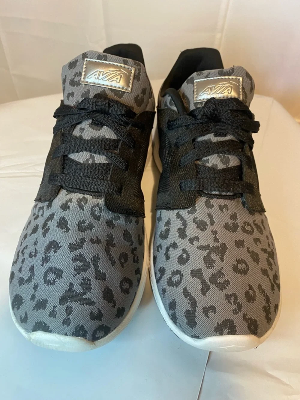 Women’s Avia Gray and Black Leopard Print Sneakers Size 10